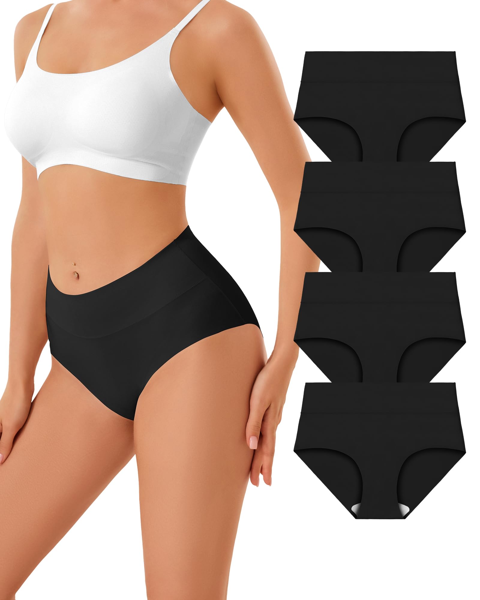 Womens Underwear Seamless High Waisted Tummy Control Panties No Show | Full Coverage, Lightweight, Soft Stretch, Cool and Breathable, Tagless Briefs