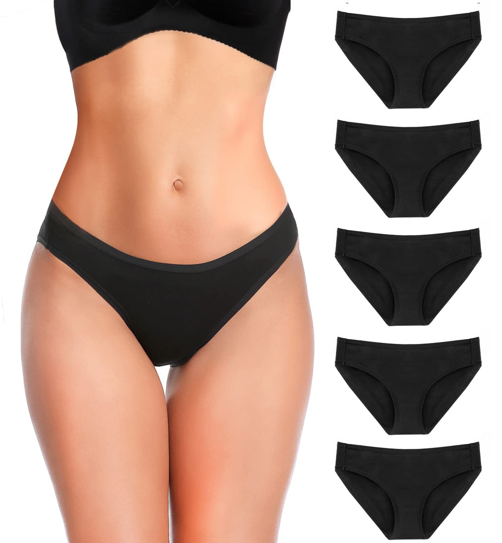 Womens Underwear Cotton Knickers Low Rise Stretchy Panties | Breathable Full Bikini Briefs Ladies Black Hipster Pants for Daily Wear