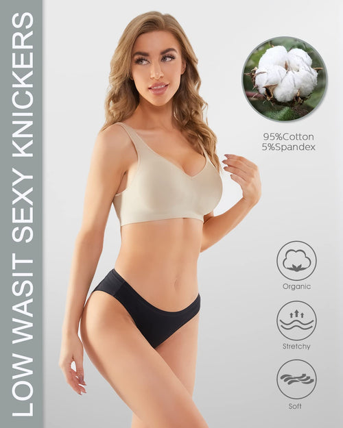 Womens Underwear Cotton Knickers Low Rise Stretchy Panties | Breathable Full Bikini Briefs Ladies Black Hipster Pants for Daily Wear