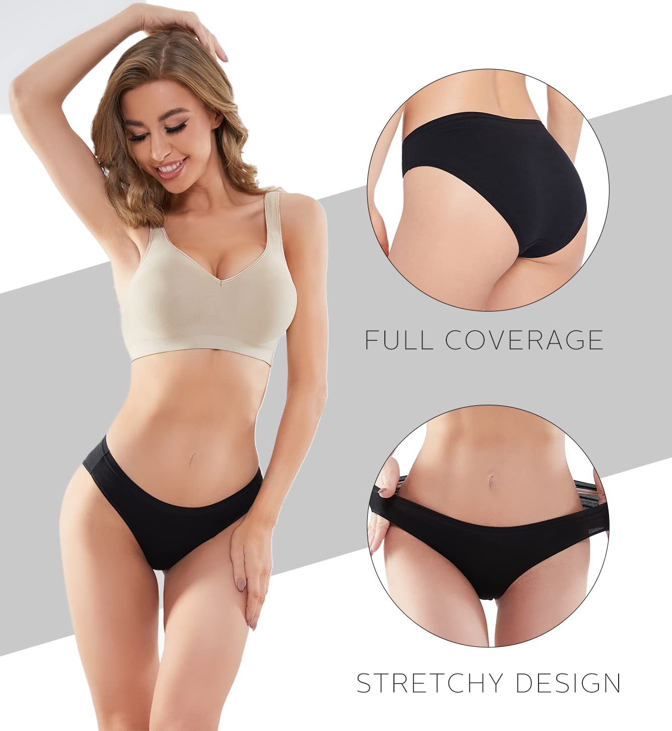 Womens Underwear Cotton Knickers Low Rise Stretchy Panties | Breathable Full Bikini Briefs Ladies Black Hipster Pants for Daily Wear