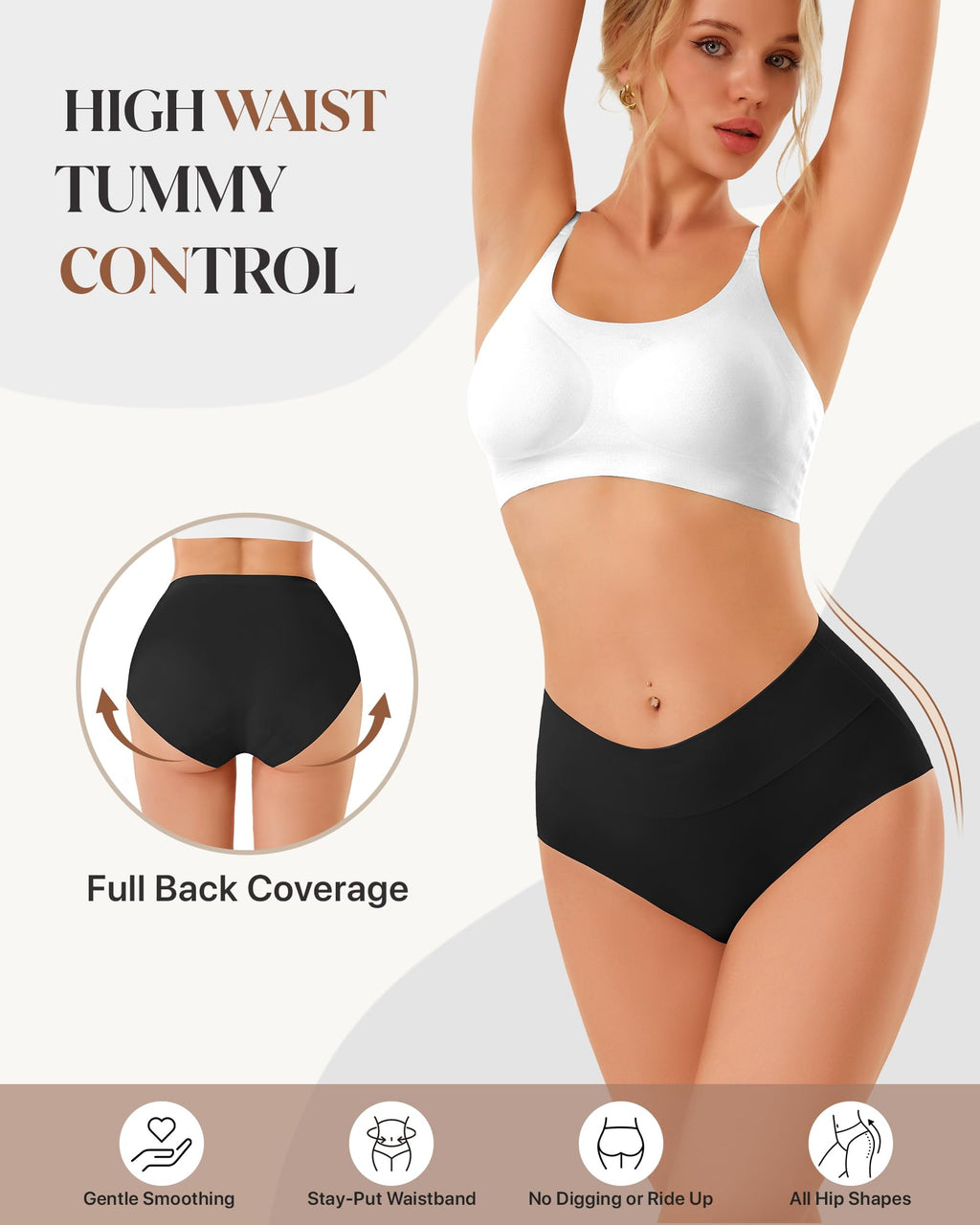 Womens Underwear Seamless High Waisted Tummy Control Panties No Show | Full Coverage, Lightweight, Soft Stretch, Cool and Breathable, Tagless Briefs