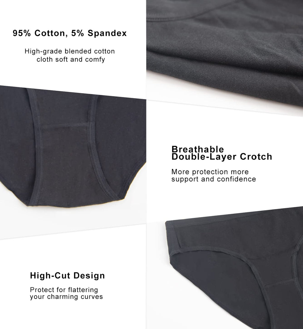 Womens Underwear Cotton Knickers Low Rise Stretchy Panties | Breathable Full Bikini Briefs Ladies Black Hipster Pants for Daily Wear