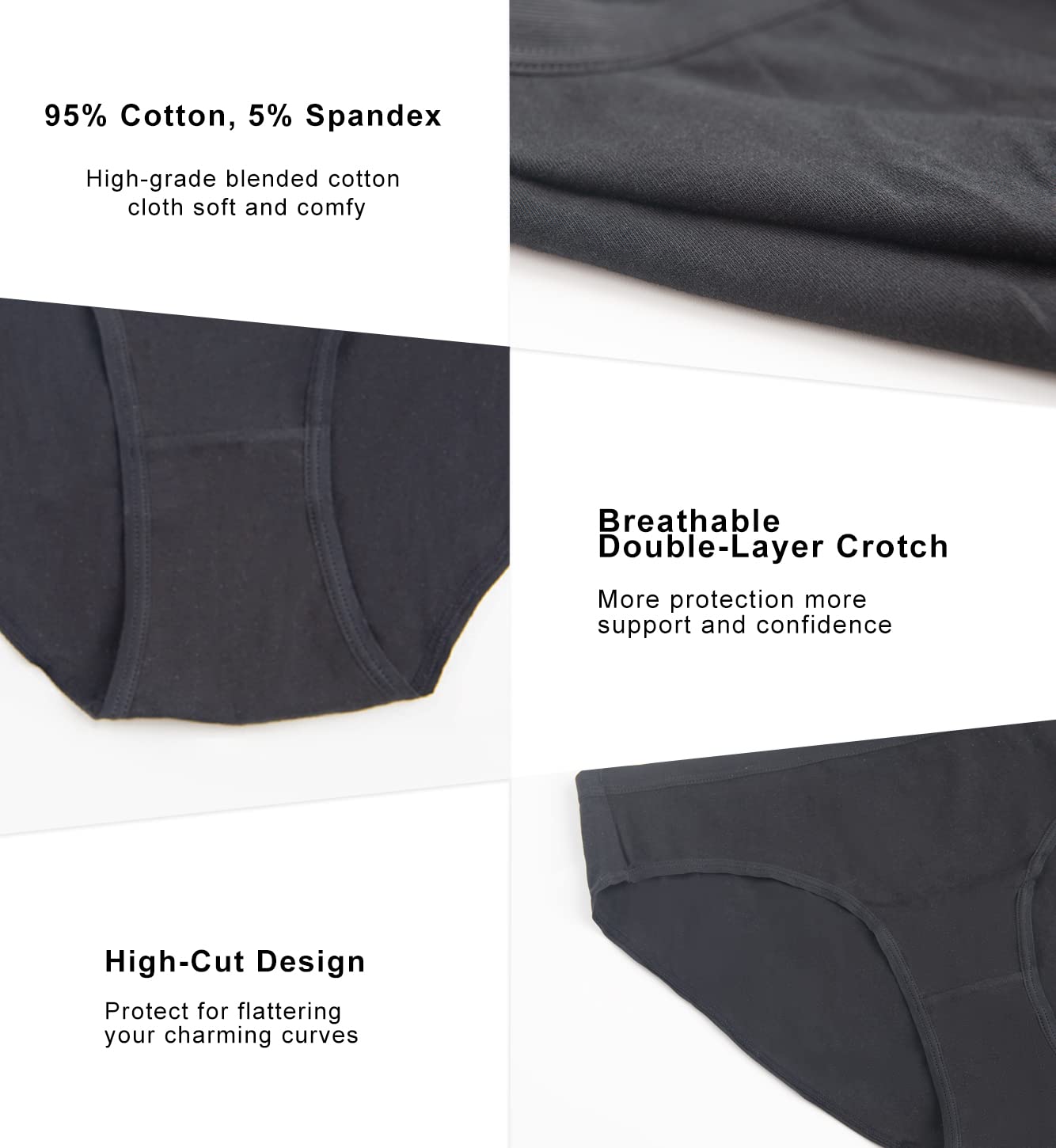 Womens Underwear Cotton Knickers Low Rise Stretchy Panties | Breathable Full Bikini Briefs Ladies Black Hipster Pants for Daily Wear